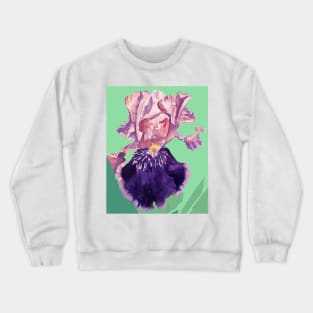 Iris Watercolor Painting - Glorious Purple on Mint Green Crewneck Sweatshirt